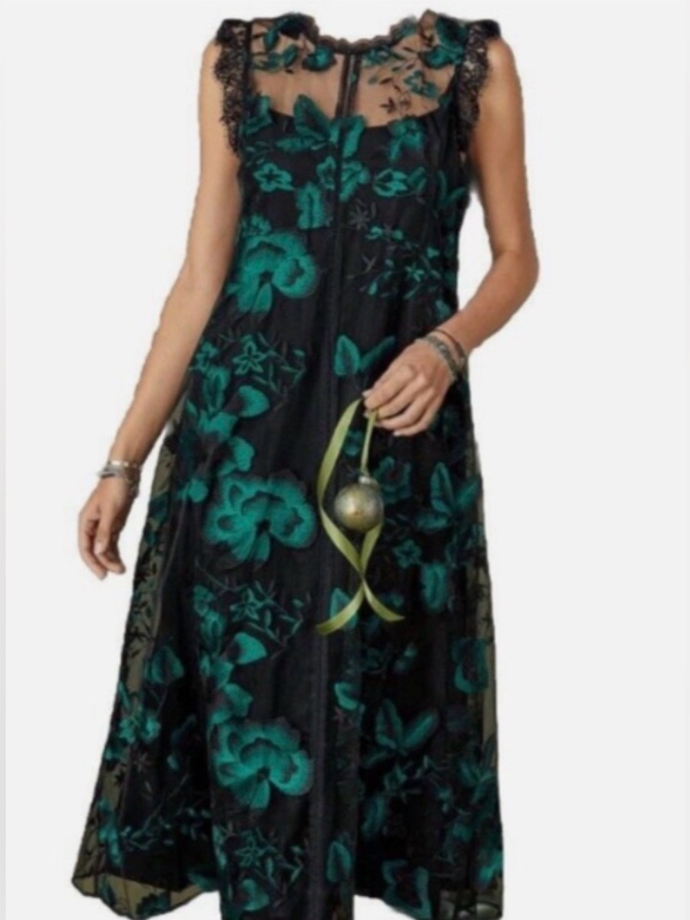 Sundance Black and Teal Floral Midi Dress